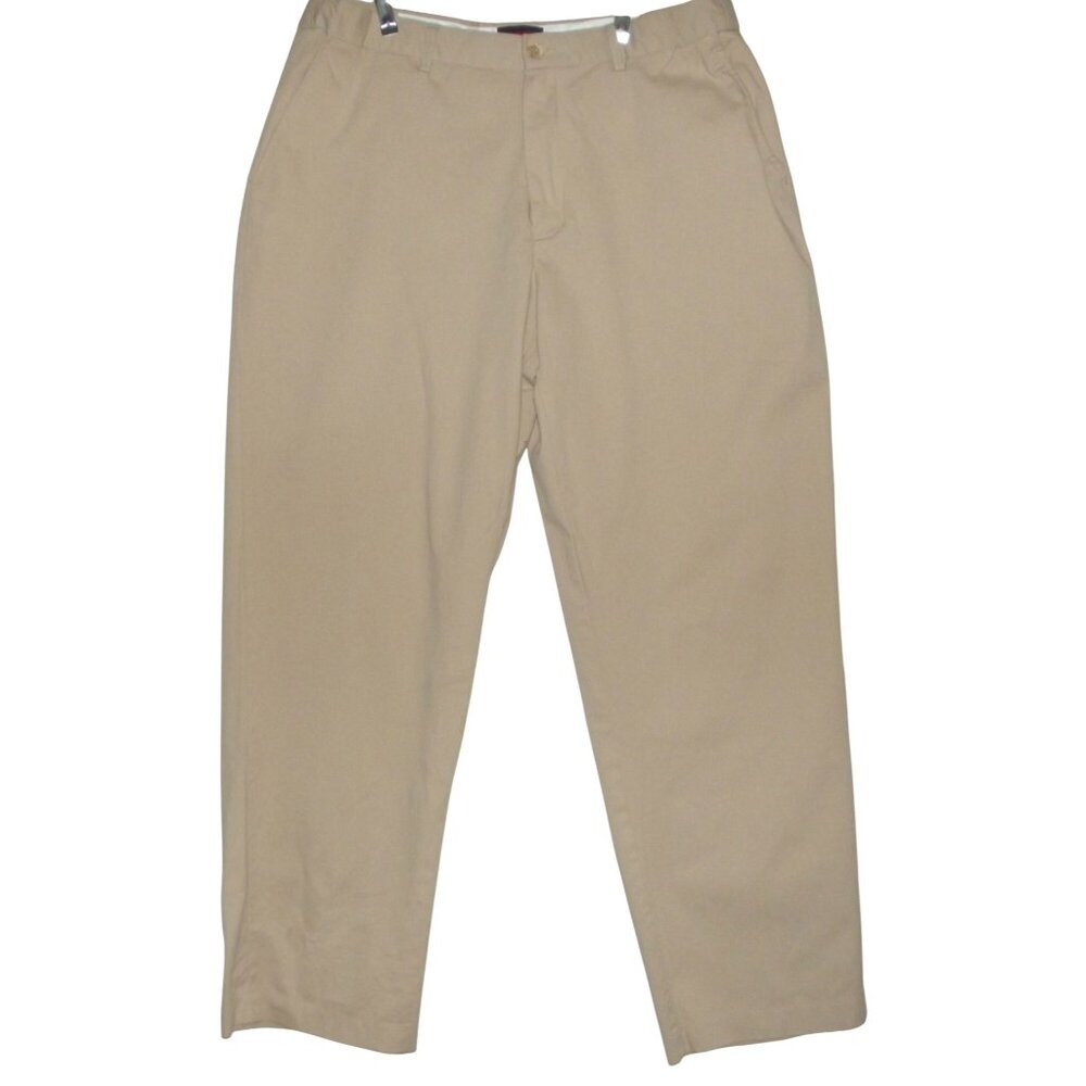 Architect Pants Mens 38 X 32" Tan Khaki Brown Cotton flat front extender waist